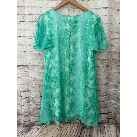 Judith March Dress Womens Large Turquoise Snakeskin Print Flowy Flutter Sleeve - Picture 10 of 12